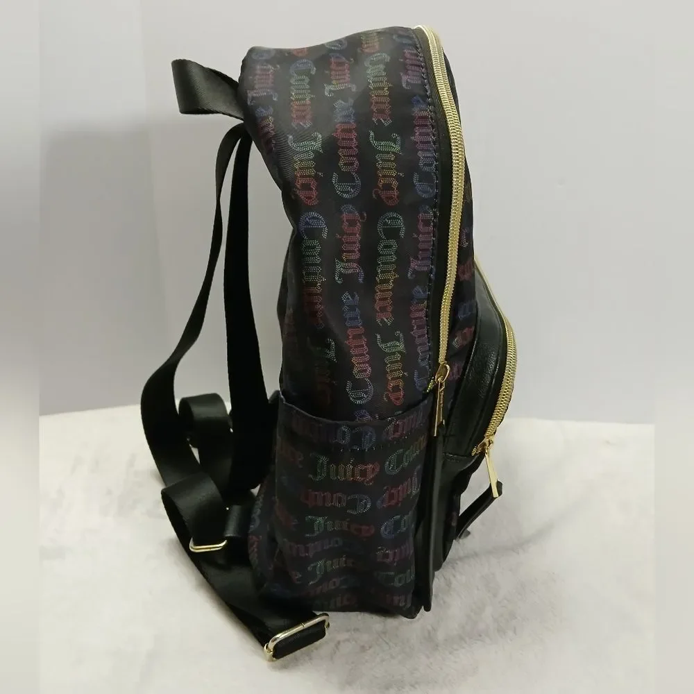 Juicy Couture Womens Backpack Black Mutli Color Lettering With Gold‎ Tones